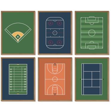 Imagem de Lhoiplme Decoração de arte de parede esportiva para meninos, pôster, campos esportivos, tela para decoração de parede, fotos vintage para quarto de bebê, menino, campos de futebol para quarto, 20 x 25