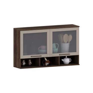 Imagem de Armário Aéreo 120cm 2 Portas com Vidro Fumê e Nicho Inferior Luna Luciane Móveis