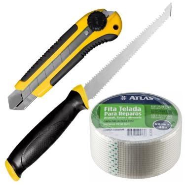 Imagem de Serrote Gesso Drywall Lâmina Dupla + Fita Telada + Estilete