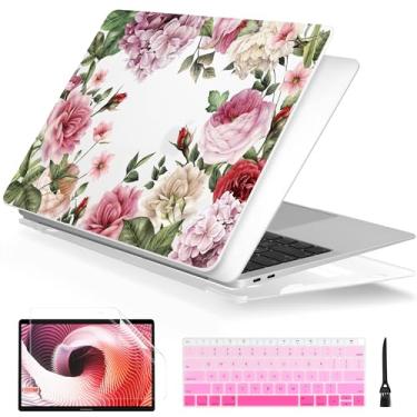 Imagem de Capa rígida de plástico emborrachado Batianda compatível com MacBook Air de 13 polegadas modelo A1932 2019 2018 com Touch ID e tela de retina com película de teclado e protetor de tela e escova de limpeza, Colorful Flower-White