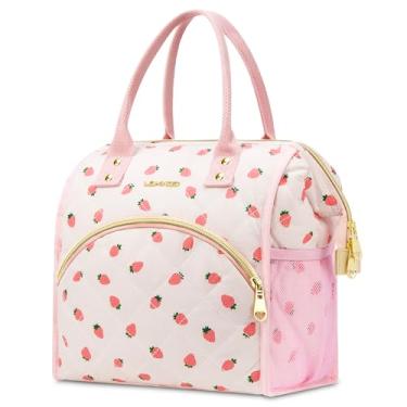 Imagem de DOSUKE Lancheira isolada para mulheres, lancheira reutilizável de grande capacidade, lancheiras fofas para mulheres, bolsas térmicas portáteis para piquenique de trabalho ou viagem - rosa morango