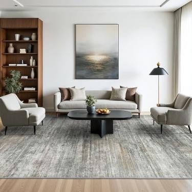 Imagem de BEIMO Tapetes de área 22 x 30 cm para sala de estar e quarto, tapete abstrato moderno lavável à máquina, capa de piso grande macia com suporte antiderrapante para sala de jantar, cinza e marrom