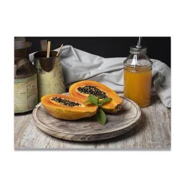 Imagem de LKXGRRSFG Arte em tela Place In Half Seasonal Fruit & Real-Photographed Landscape – Decoração fresca para sala de estar e sala de jantar 50 x 70 cm sem moldura