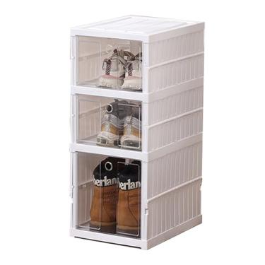 Imagem de ROOM127 Prateleira dobrável para armário de sapatos, organizador portátil para entrada de armário, armário empilhável de sapatos de armazenamento de tênis com porta transparente, armário de