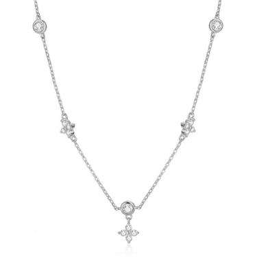 Imagem de BG&WLing Colar feminino de trevo de quatro folhas, banhado a ouro 18K, com pingente floral, joia delicada, presente com caixa, Small, Zircônia cúbica Zircônia cúbica Matal, Zircônia cúbica