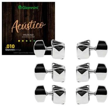 Imagem de Tarraxa p/ Violão Aço Folk Semi Blindada + Jogo de Cordas 010 - Mix Vi