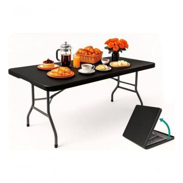 Imagem de Mesa Dobrável Vira Maleta Com Alça Portátil 1,80m Camping Preta