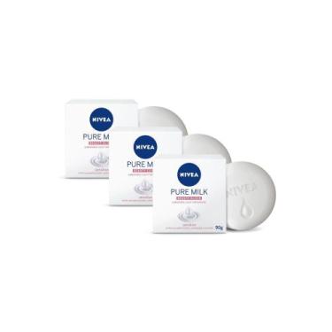 Imagem de Kit 3 Sabonete em Barra Hidratante Nivea Pure Milk Sensitive 90g