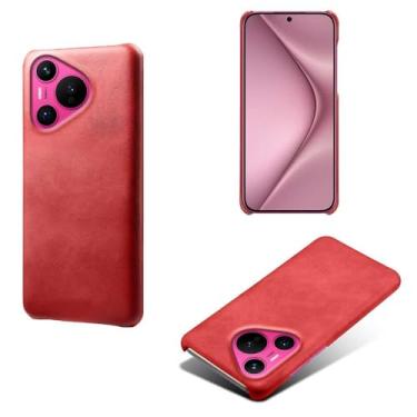 Imagem de Capa para Huawei Pura 70,Proteção contra quedas,Casca de volta de cor sólida simples,Design de couro de imitação de plástico-Red