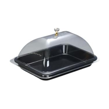 Imagem de WeiLaiKeQi Suporte para bolo com cúpula, prato para bolo, sobremesas, cupcakes, bandeja para servir sobremesas, cobertura para comida, churrasco, loja de, Preto