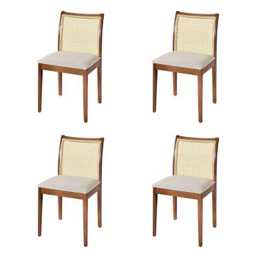 Imagem de Jogo 4 Cadeiras Para Jantar Juliana Jequitibá Terra Estrutura Em Madeira Maciça Linho Bege