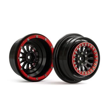 Imagem de TREAL UDR Wheels (2) Aluminum Beadlock Wheels RC Wheel Hubs Rims Upgrades for 1:7 UDR Unlimited Desert Racer Crawler Car (Black/Red)-Fit Hyrax Tires