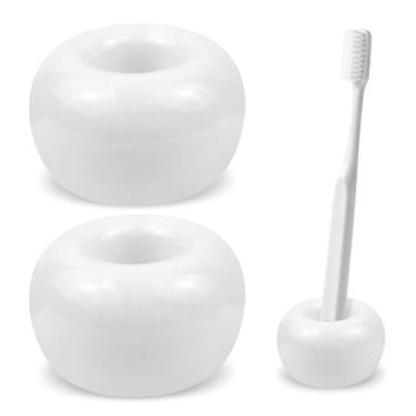 Imagem de 2 peças de mini suporte de escova de dentes de cerâmica branca, suporte de caneta e pincel de maquiagem para banheiro e bancadas, design elegante e compacto