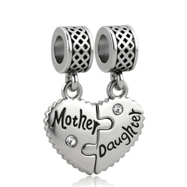 Imagem de QeenseKc Pingente de coração combinando Mother Daughter compatível com pulseira Pandora feminina