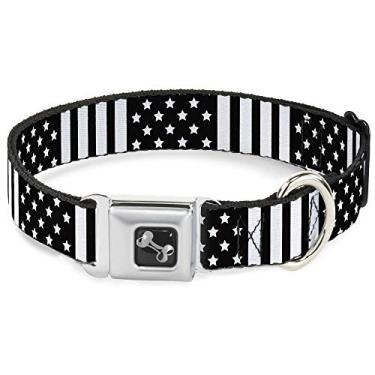 Imagem de Buckle-Down Coleira para cachorro com fivela de cinto de segurança - Bandeira americana CLOSE-UP preto/branco - 2,5 cm de largura - Serve em pescoço de 38,1 a 66,0 cm - Grande