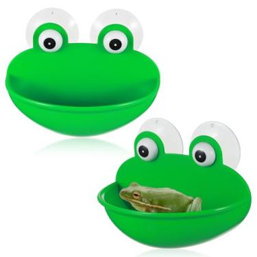 Imagem de APLZGMG 2 peças de habitat de sapo com ventosa, suporte de prato de sapo fofo para sapos de árvores, sapos e girinos, decoração de terrário de plástico para aquário, tanque de peixes e compartimento