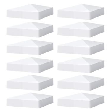 Imagem de 12 tampas de poste de cerca 5 x 5 (127 mm x 127 mm), tampas brancas de plástico pirâmide para postes de cerca, caixa de correio, deck, doca, tampa de empilhamento, branco