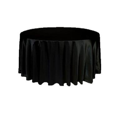 Imagem de Toalha De Mesa Redonda Cetim Seda Preto 4 Lugares Festa