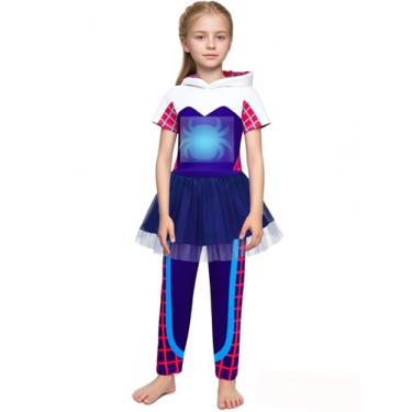 Imagem de Lansidun Vestido casual infantil para meninas, fantasia, manga com babados, 2 a 7 anos, Roxo fantasma, 4-5 Anos