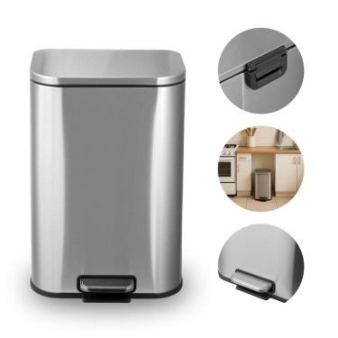Imagem de Lixeira Inox 12 Litros Retangular com Pedal, Fechamento Suave e Cesto Removível Ideal para Cozinha e Banheiro Brinovar 