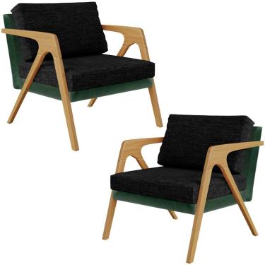 Imagem de Kit 02 Poltronas Decorativas Sala Estar Pietra L02 Facto Verde Musgo Linho Chumbo - Lyam Decor