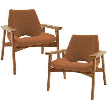 Imagem de Kit 02 Poltronas Decorativa Para Sala de Estar Living Base Madeira Becker L02 Bouclê Terracota - Lyam Decor