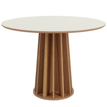 Imagem de Mesa De Jantar Redonda Pés Ripado Orgânico 105cm Ceci D03 Off White Freijó - Lyam Decor