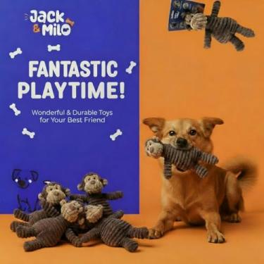 Imagem de Jack & Milo Brinquedo de pelúcia para cães – Brinquedo de veludo cotelê macio para cães, design de macaco