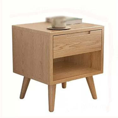 Imagem de GRFIT Mesa de cabeceira toda de madeira maciça mesa de cabeceira simples quarto de gaveta única mesa de cabeceira pernas elevadas com puxadores ocultos cabeceira móveis mesa de cabeceira (cor: B)