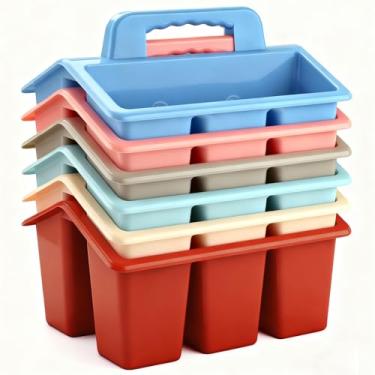 Imagem de ALINK Cesto de armazenamento para sala de aula com alça, pacote com 6 unidades de plástico, para artesanato, escritório, 4 compartimentos para crianças, lápis, giz de cera, marcador, material escolar