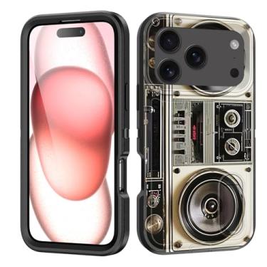 Imagem de BFUKVOU Capa para iPhone 17 Pro com suporte embutido, à prova de choque/poeira/queda, 3 camadas, capa protetora de grau militar para iPhone 17 Pro de 6,3 polegadas 2025, Boombox vintage dos anos 80