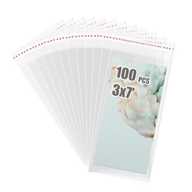 Imagem de Egofine Sacos de celofane autovedantes, 100 peças, sacos de celofane transparentes e resseláveis, 7 x 18 cm, sacos de celofane autoadesivos para pequenos doces, embalagens de sacos de poliéster