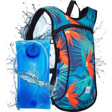 Imagem de Mochila Vibe de hidratação com bexiga de 2L para mulheres, homens, adolescentes, crianças – esportes, ao ar livre, corrida, acampamento, caminhadas, festivais, raves (Havaí Tropical)