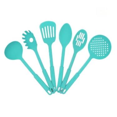 Imagem de Kit UtensíLios De Cozinha, Kit UtensíLios De Cozinha Silicone, Conjunto 6 Utensilios Com Gancho De Cozinha De Nylon Colher Concha Escumadeira EspáTula Pegadores(VERDE MENTA)