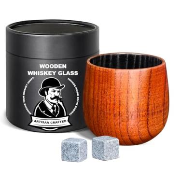 Imagem de Copos de uísque de madeira carbonizada – Copos de bourbon de 293 ml para homens com interior queimado – Copos de coquetel à moda antiga – presentes para pai, homens, irmãos ou amantes de uísque