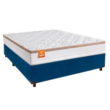 Imagem de Cama + Box Azul E Colchão Molas Ensacadas Casal - Isis Real Inducol