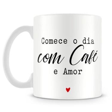Imagem de Caneca Personalizada Café e Amor - Porcelana Branca com Frase - Amo Ca
