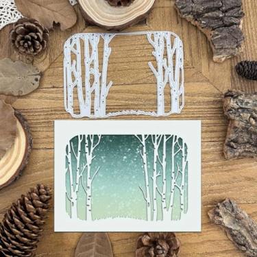 Imagem de FAWENUCY Recortes de scrapbooking, moldes de corte de metal de Natal para fazer cartões, modelo de perfuração de artesanato de papel, estênceis de gravação de fundo, decoração de álbum DIY (árvore de