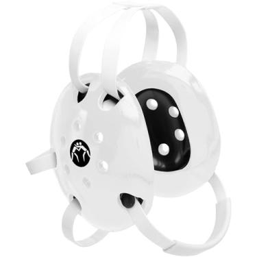 Imagem de WrestlingMart Acessório de cabeça Throwback, branco - acolchoamento de espuma confortável, proteção durável com seis orifícios de ventilação - travas ajustáveis para jovens e adultos