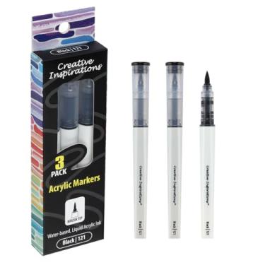Imagem de Creative Inspirations Conjunto de 3 marcadores de tinta acrílica pretos: marcadores de acrílico à base de água para artistas com pontas de pincel flexíveis em estojo de transporte empilhado
