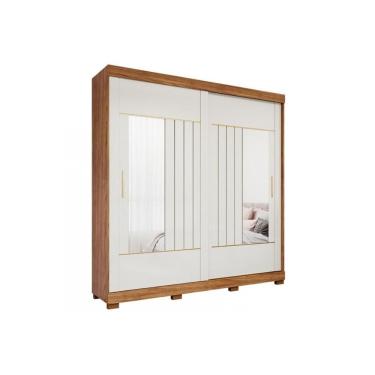 Imagem de Guarda Roupa Casal 2 Portas De Correr ( 2 C- Espelho) E 3 Gavetas C- Pés Ayla Cinamomo-off White - Panan