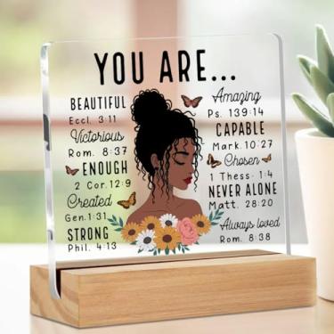 Imagem de Presentes cristãos para mulheres, citações inspiradoras, placa de decoração acrílica, presentes religiosos de aniversário para mãe, amigas, colega de trabalho, irmã, versículo bíblico, utensílios de