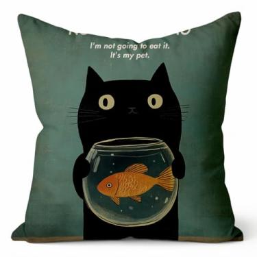 Imagem de Capa de almofada engraçada gato peixinho dourado Humor It's My Pet Capa de almofada decorativa para sofá sofá dono de gato decoração de casa, 45,7 x 45,7 cm