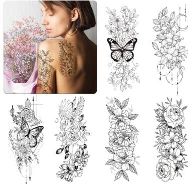 Imagem de Adesivos femininos com 12 folhas, adesivos grandes realistas, semipermanentes, inclui rosa borboleta