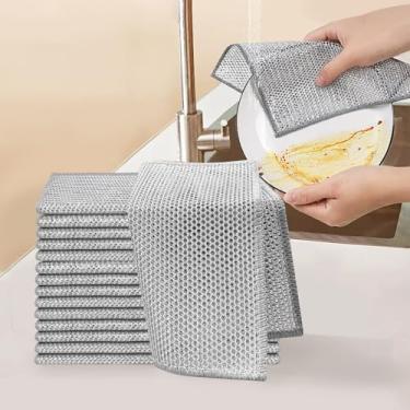 Imagem de Pano de limpeza multiuso para lavar louça, panos de limpeza sem arranhões, malha dupla face, pano de limpeza de fio de metal para pratos, pias, balcões, fogão, fácil de enxaguar, 19 x 19 cm, pacote