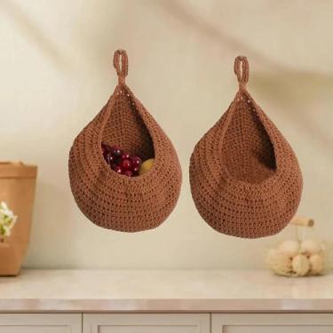 Imagem de Cesta de frutas pendurada na cozinha, cesta de cebola para despensa, vegetais e frutas para batata (caramelo)