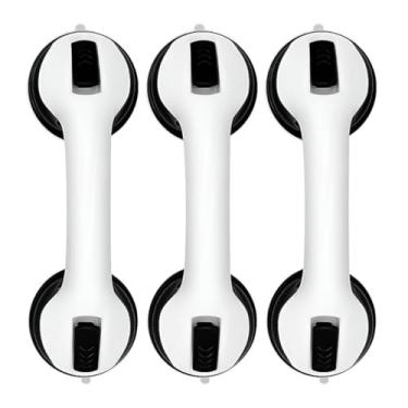 Imagem de Kit 3 Barra De Apoio Com Ventosa Suporte Sanitário Portátil Idosos Deficientes 29x10Cm Banheiro Preto