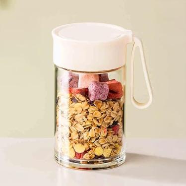 Imagem de 1 pote de vidro para armazenamento de alimentos com alça, recipiente hermético para cereais e lanches, 325 ml