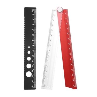 Imagem de Generic Kit de régua dobrável e reta 30/15 cm transferidor métrico de liga de alumínio régua de borda de onda angular dobrável com círculo oco para sala de aula em casa, escritório, vermelho