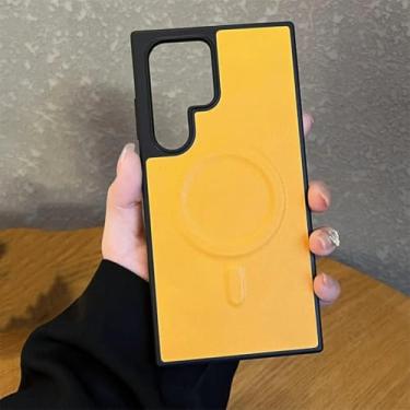 Imagem de Capa de couro para Samsung Galaxy S24 S22 S23 Ultra com carregamento sem fio, fina, magnética e à prova de choque (para Samsung S22Ultra/Amarelo)